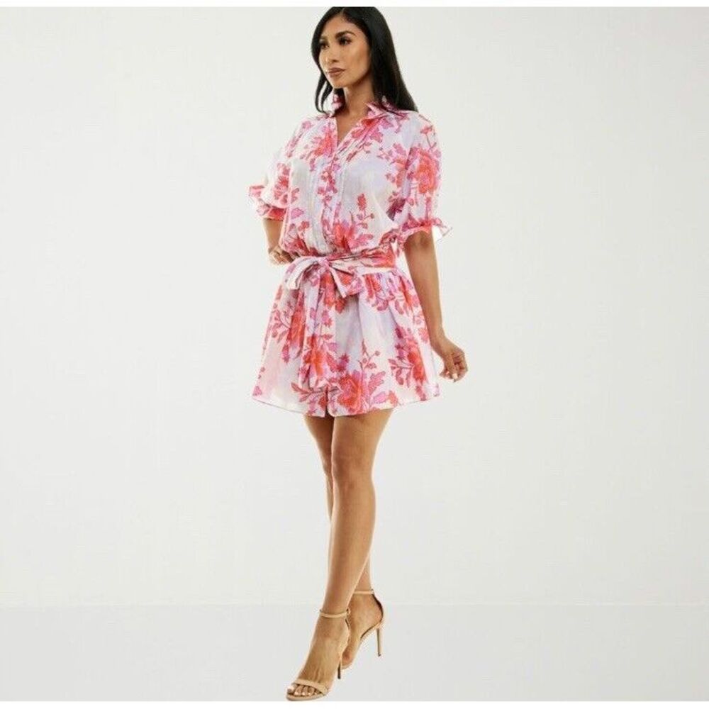 Premier Amour Womens Short Sleeve Floral Fit +‎ Flare Dress Pink Orange 16 NWT - Picture 3 of 13